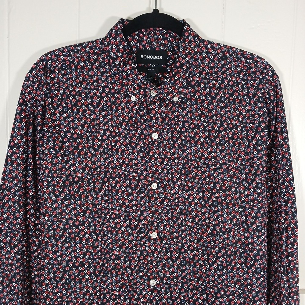 Bonobos Shirt Floral Button Down Long Sleeve Men's Large Slim Fit Cotton Pink